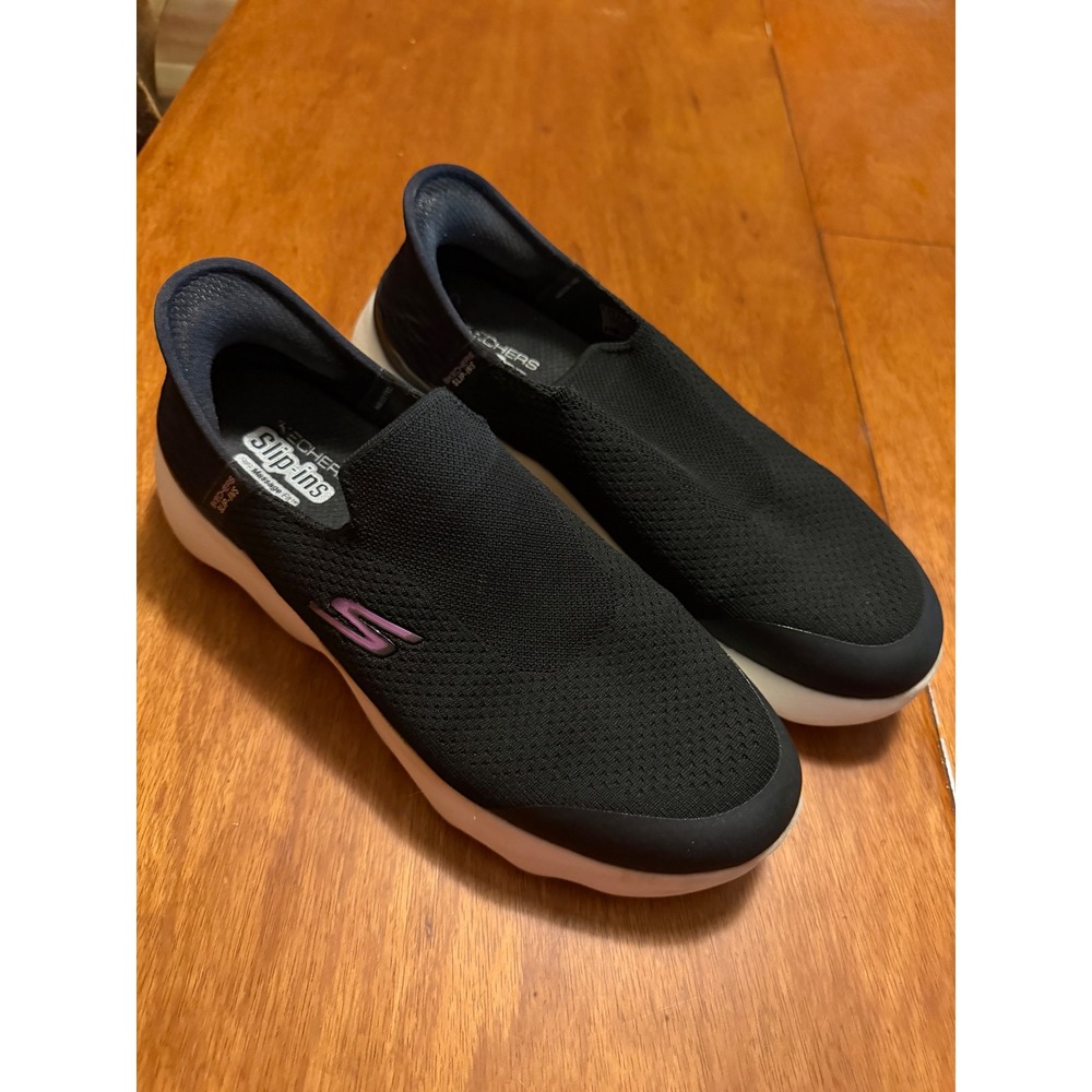 Skechers Slip-ins Go Walk Massage Fit Black Purple Walking Shoes Sneaker